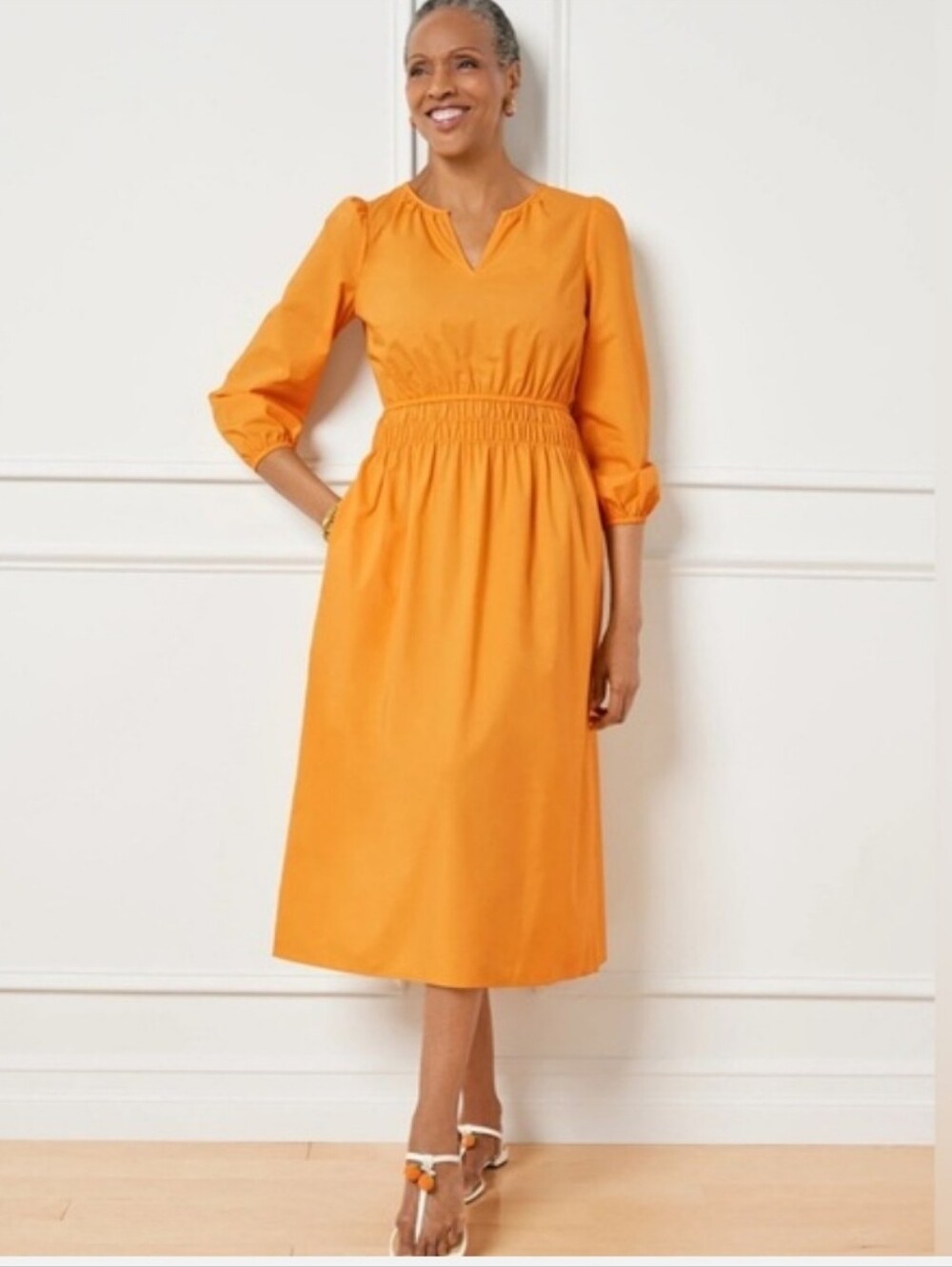 Talbots Poplin Cotton Orange Midi Dress Size 8